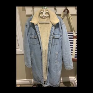Aritzia Denim/shearling long coat